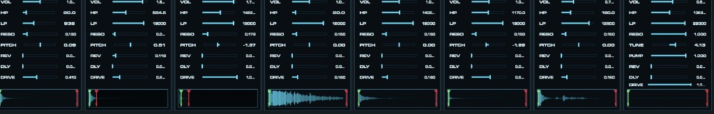 A section of the VST drum machine interface, with channel controls and waveforms.